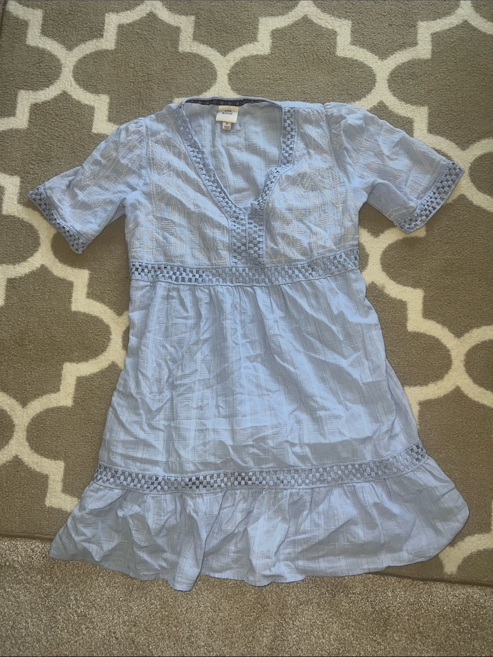 Light Blue Cotton Casual V-Neck Dress